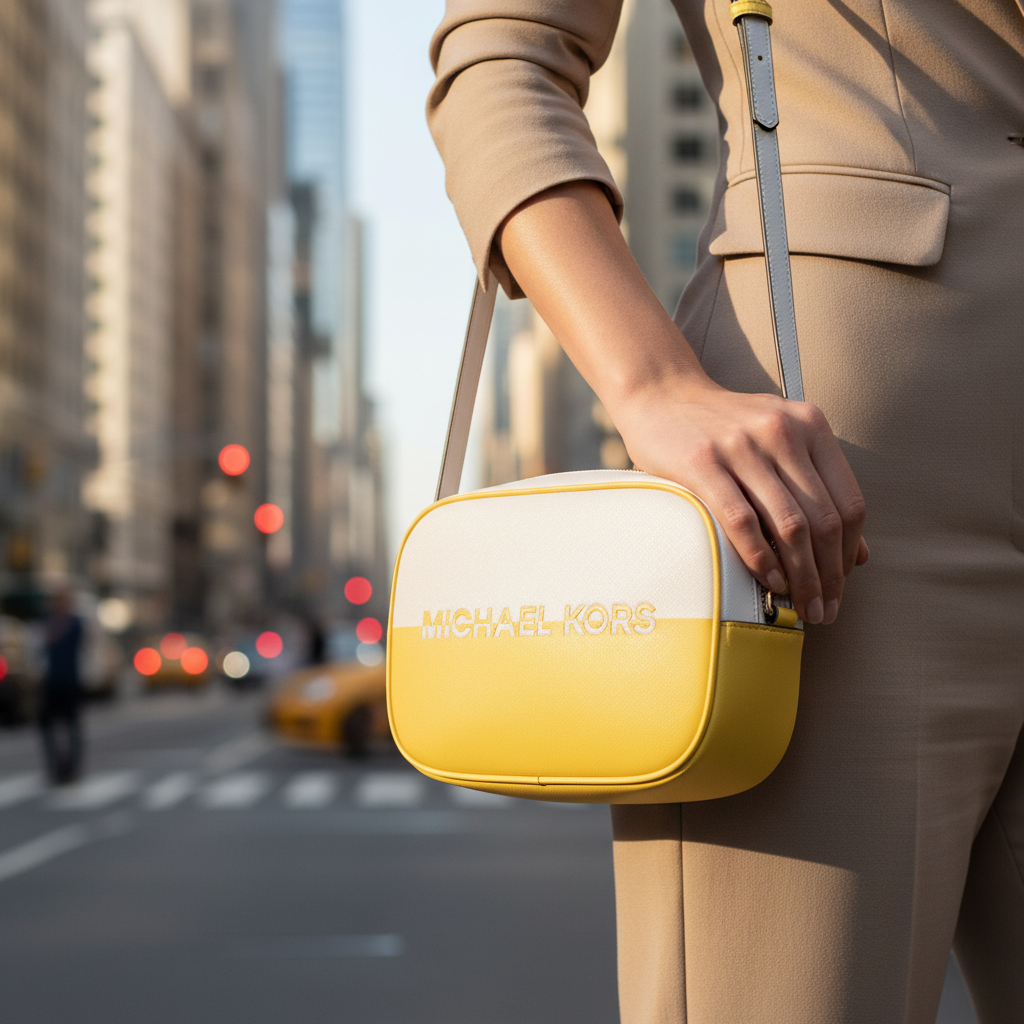 Michael Kors tvåfärgad axelväska i kanvas