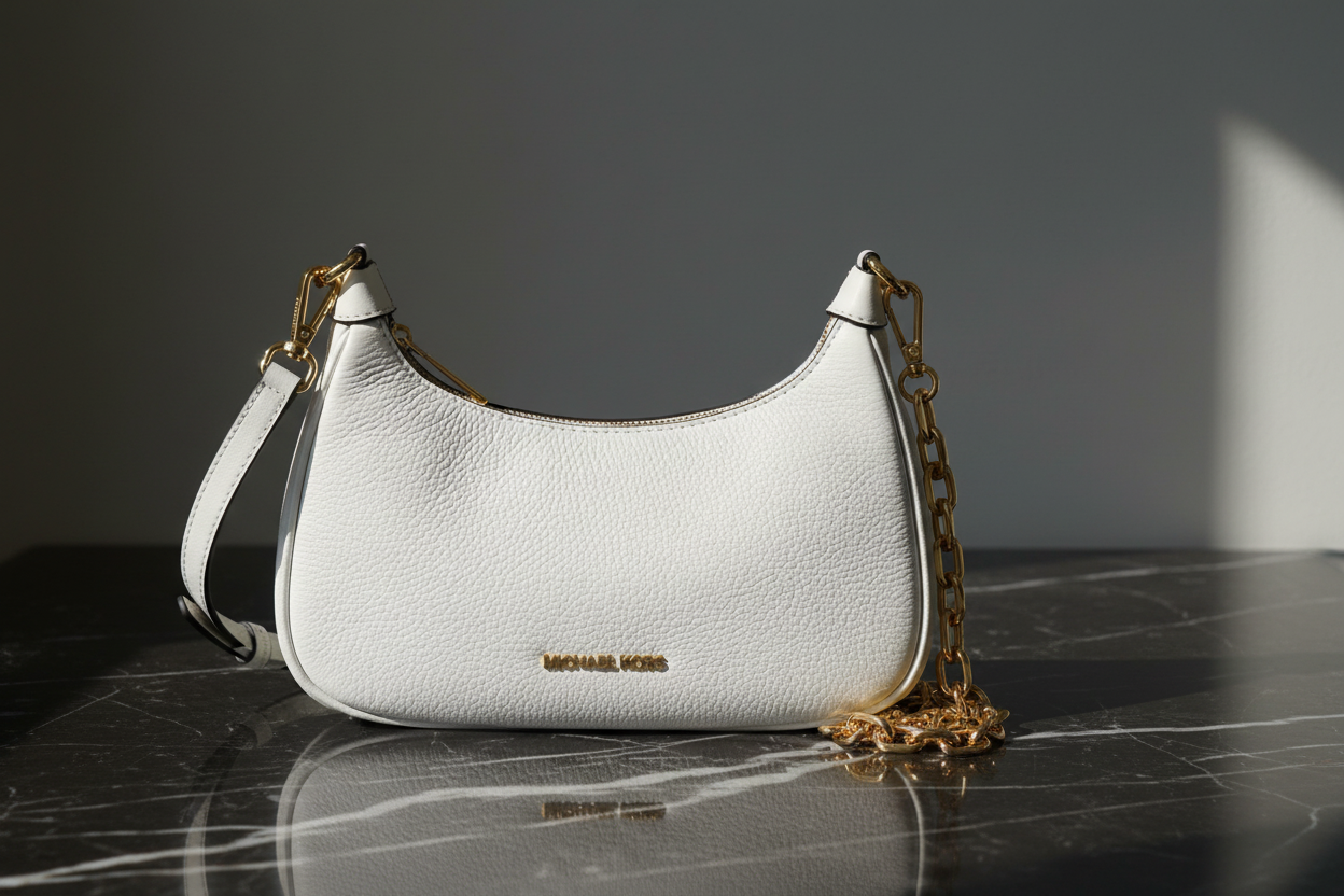 Michael Kors vit läderaxelväska