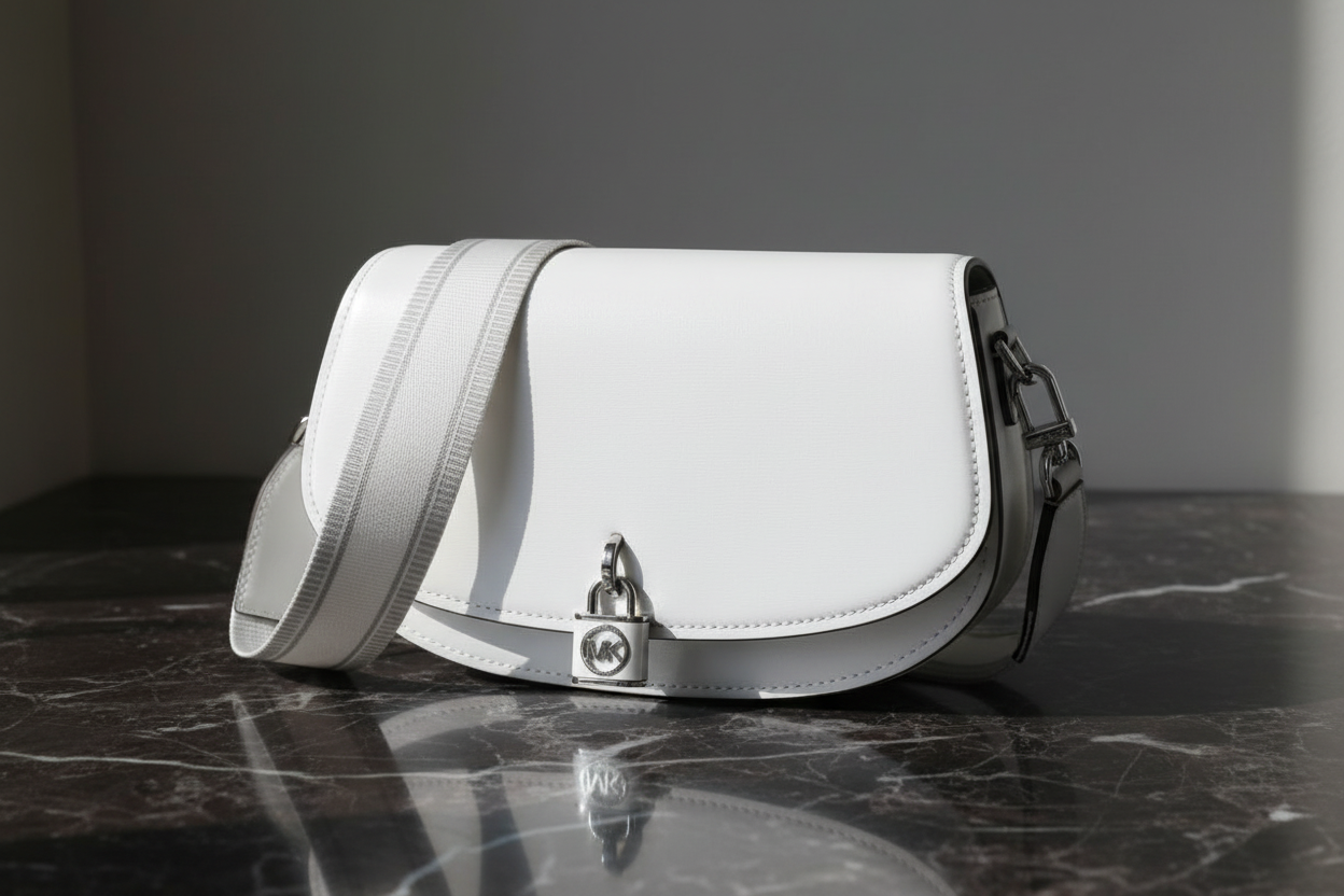 Michael Kors vit läderaxelväska