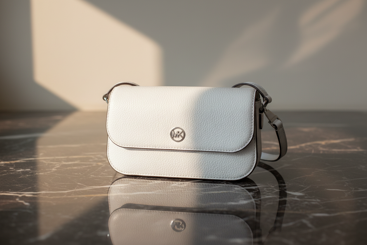 Michael Kors vit läderaxelväska