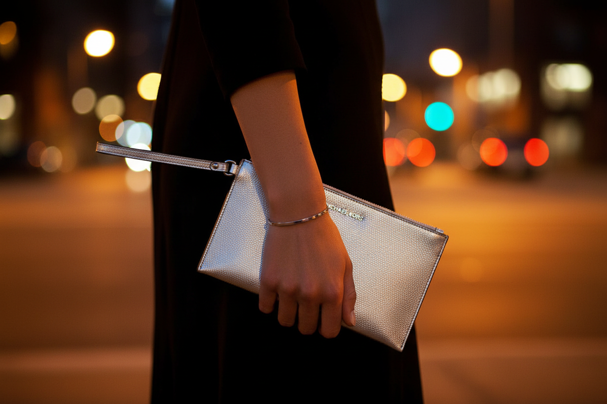 Michael Kors grå läderkuvertväska