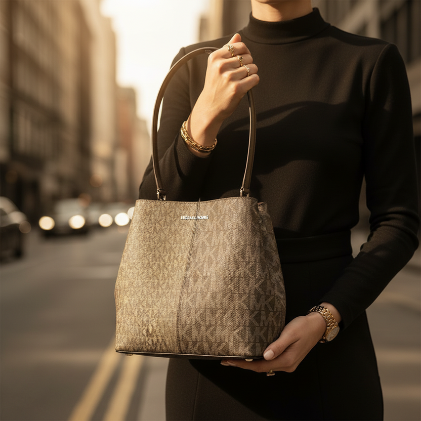 Michael Kors tvåfärgad axelväska i kanvas