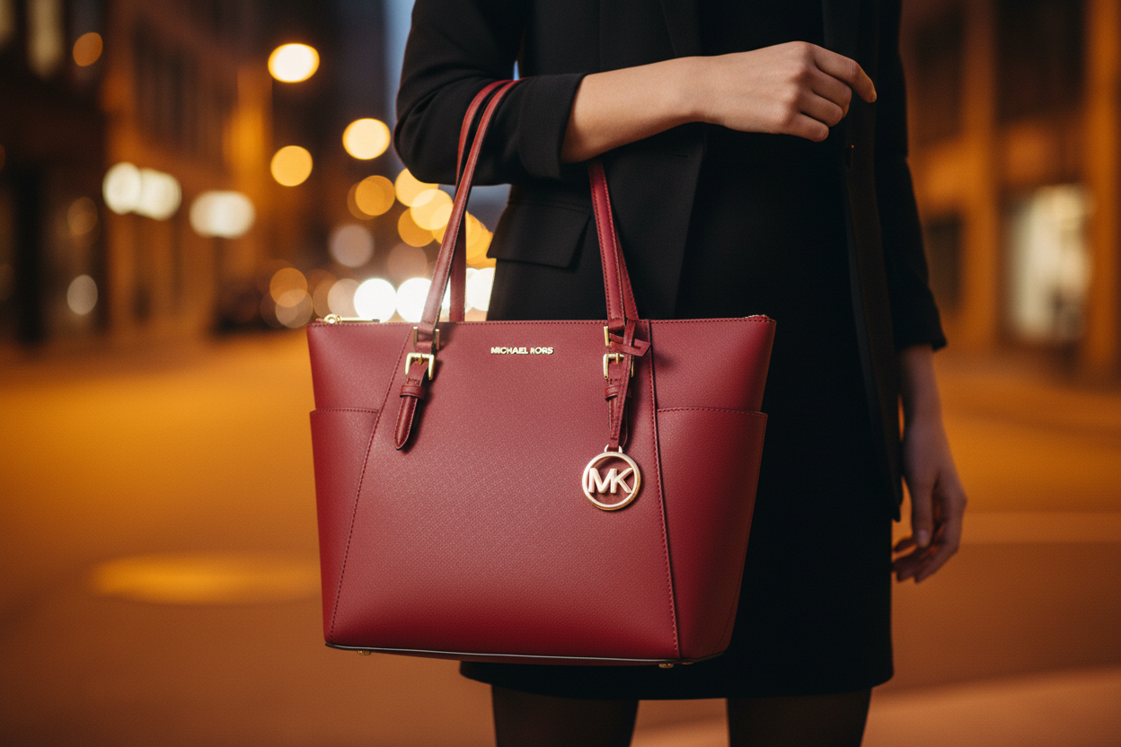 Michael Kors röd läderaxelväska