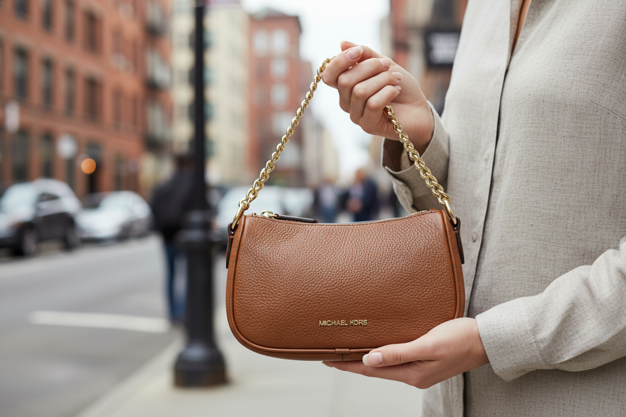 Michael Kors brun läderhandväska