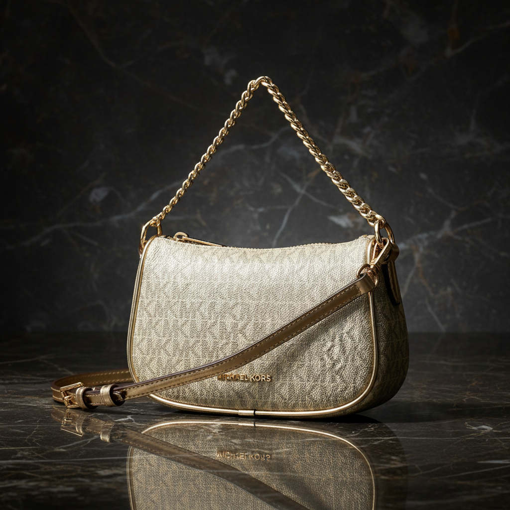 Michael Kors guldfärgad tygväska