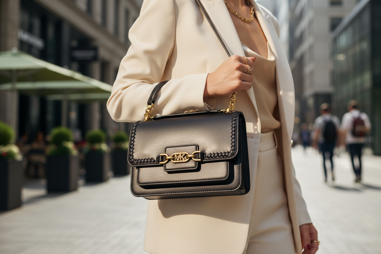 Michael Kors svart läderaxelväska