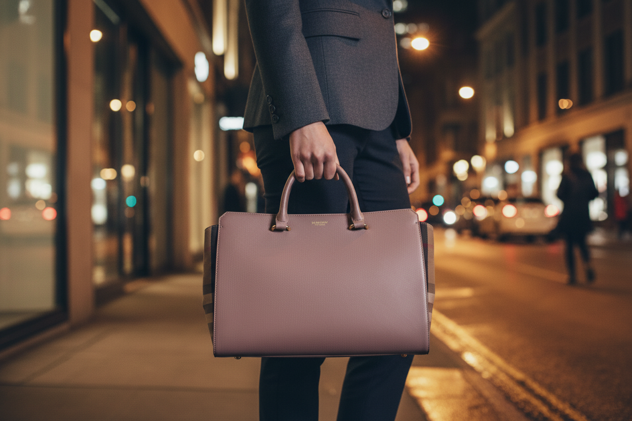 Burberry grå läderhandväska