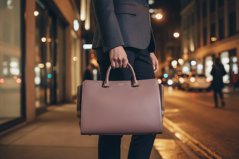 Burberry grå läderhandväska