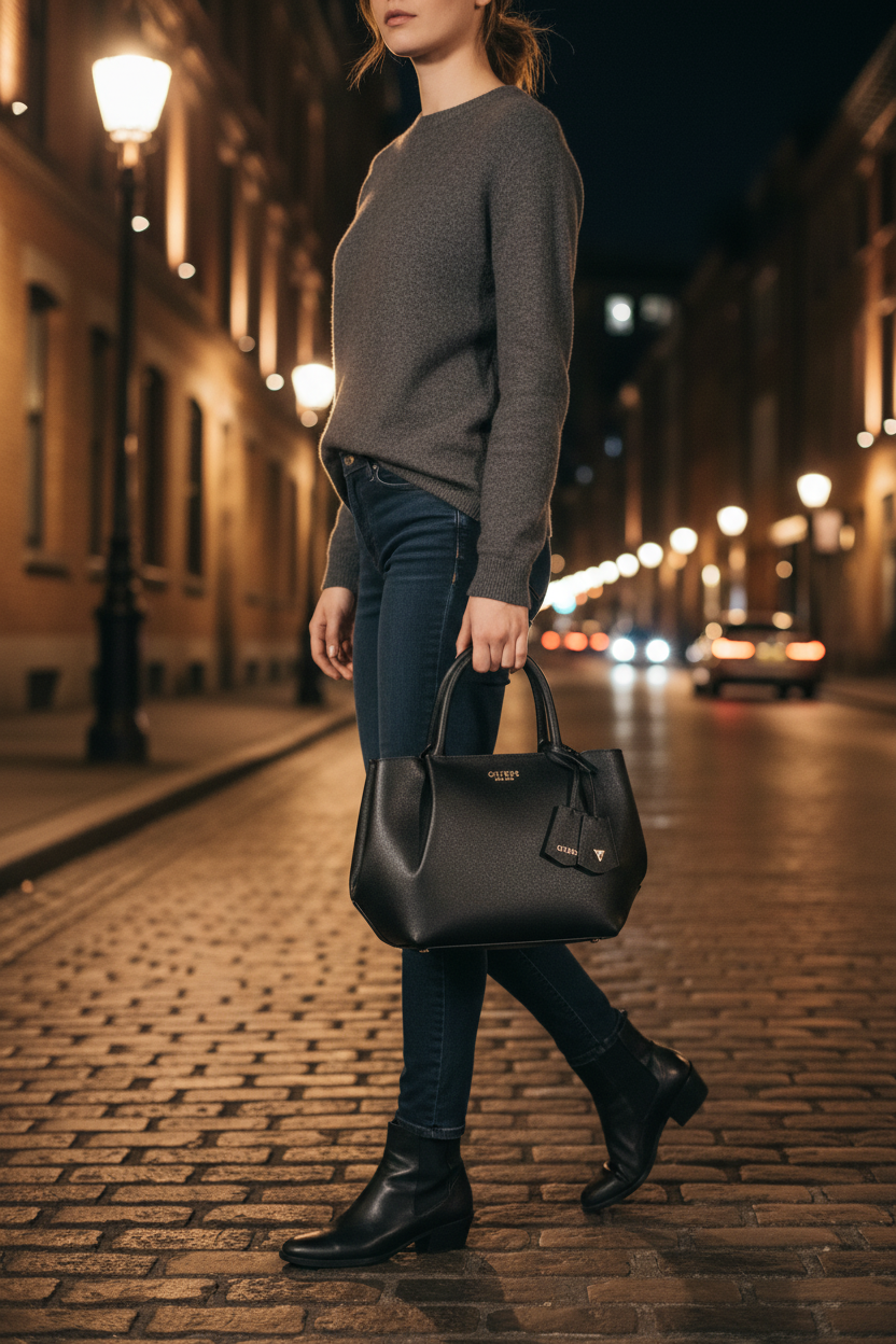 Guess Jeans Nero Poliuretano Damhandväska