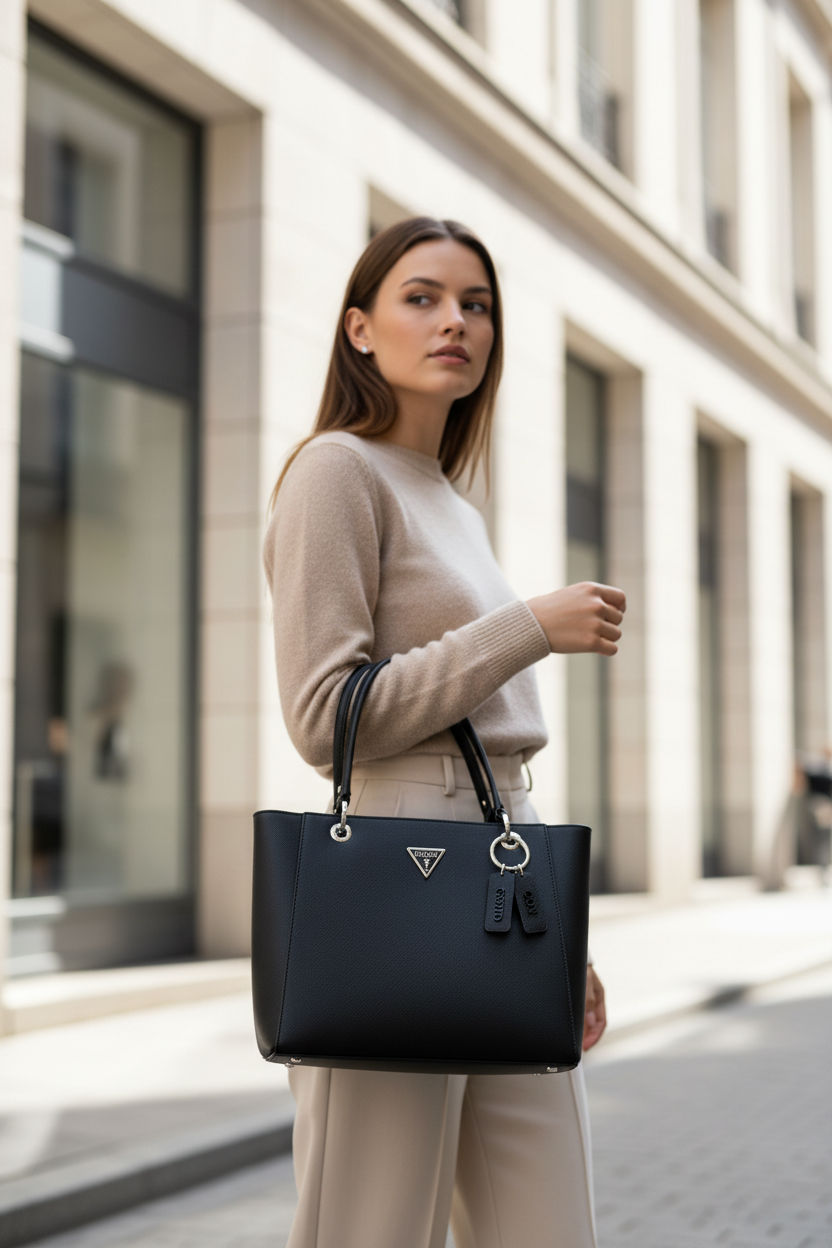 Guess Jeans svart polyuretan damhandväska