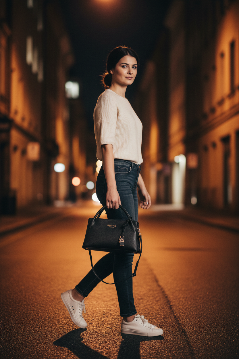 Guess Jeans svart polyuretan damhandväska